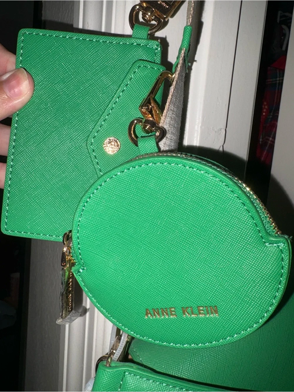 Anne Klein Bright Green Crescent Crossbody with Gold Hardware